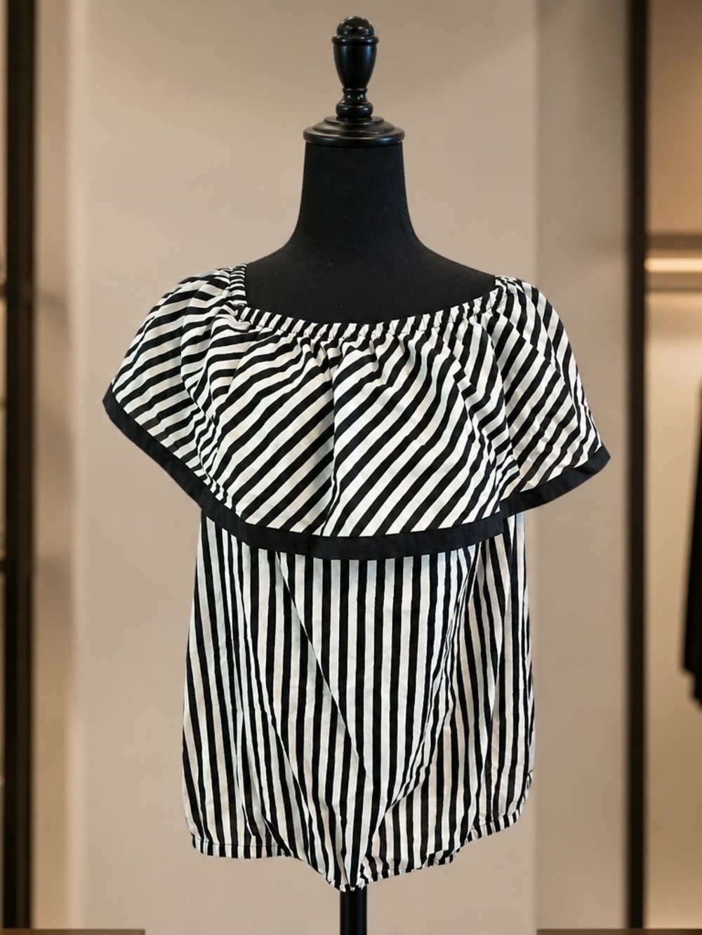 INC International Concepts Black & White Striped Off-Shoulder Top